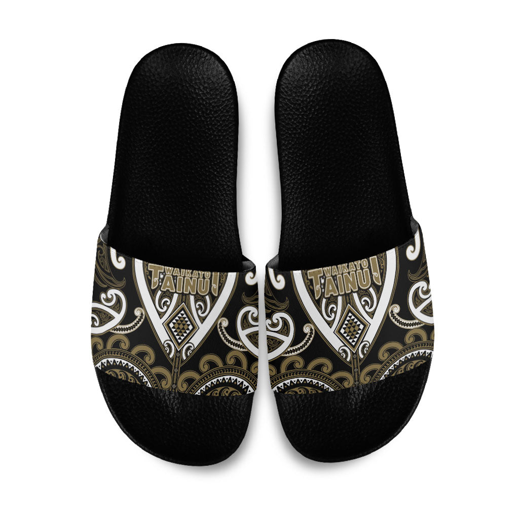 Aotearoa Waikato Tainui Slide Sandals Maori Tribal Pattern LT05 Dark Yellow - Polynesian Pride