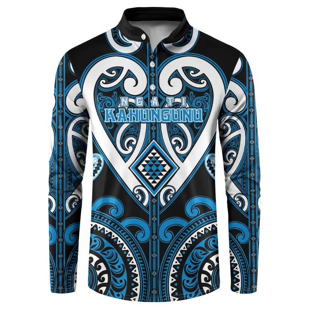 Custom Aotearoa Ngati Kahungunu Button Sweatshirt Maori Tribal Pattern LT05 Blue - Polynesian Pride