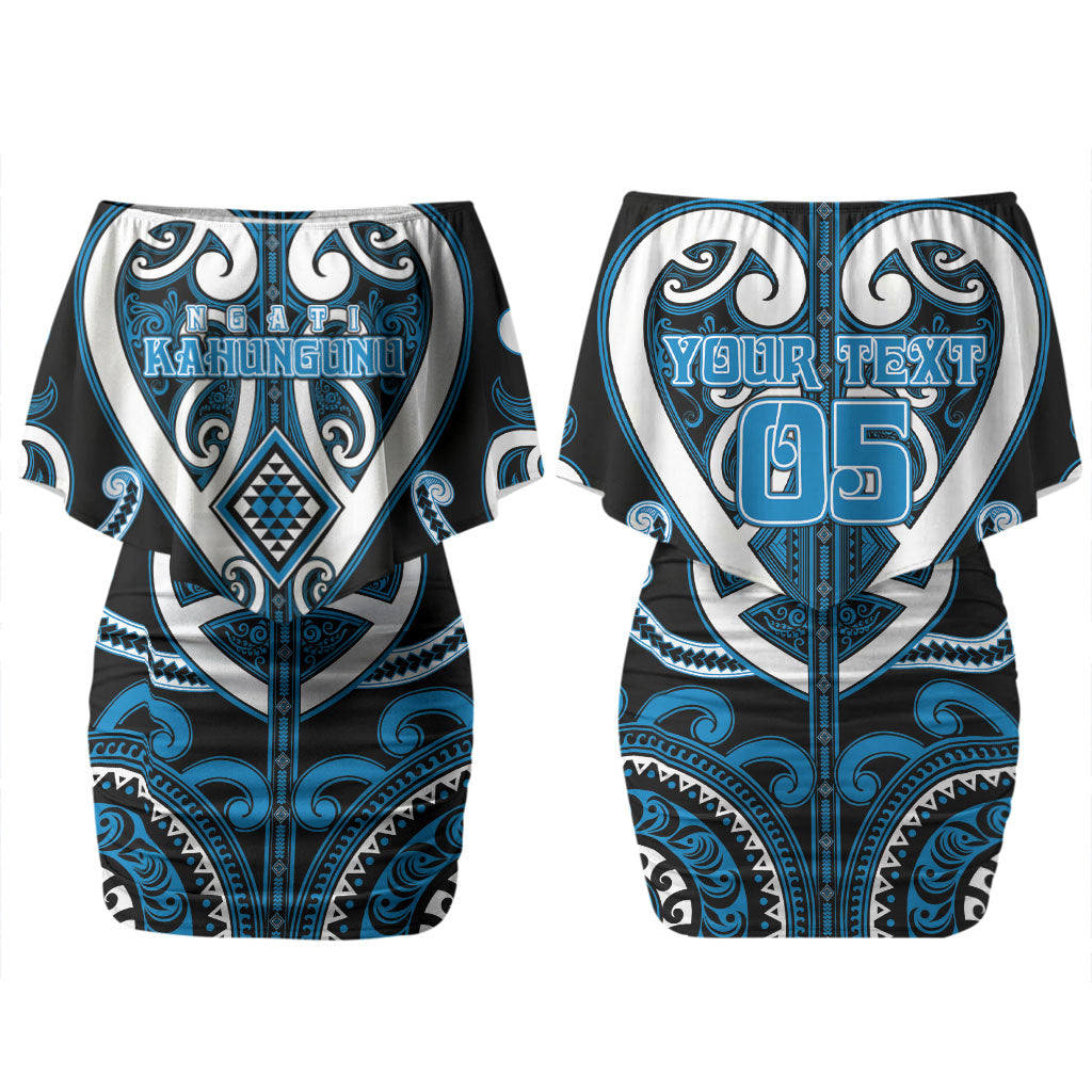 Custom Aotearoa Ngati Kahungunu Couples Matching Off Shoulder Short Dress and Long Sleeve Button Shirt Maori Tribal Pattern