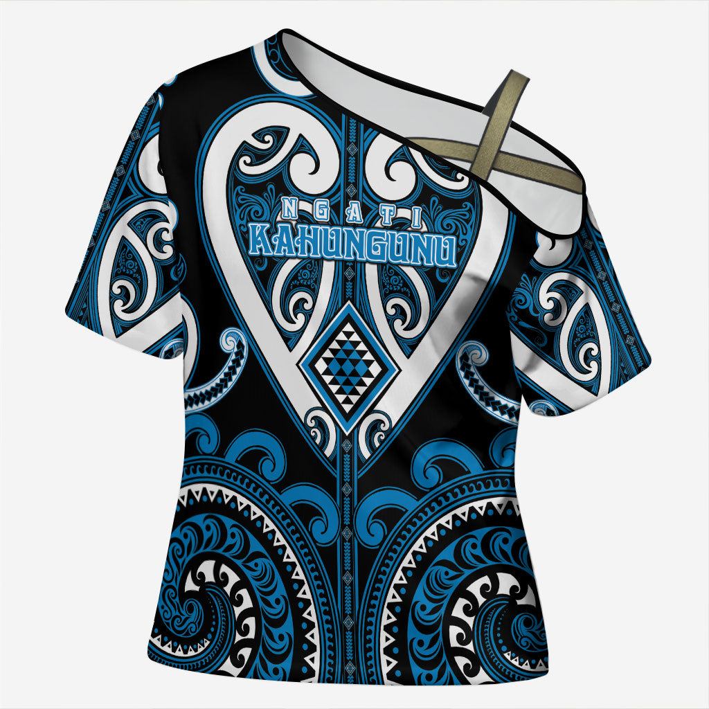 Custom Aotearoa Ngati Kahungunu Cross Shoulder Shirt Maori Tribal Pattern LT05 Female Blue - Polynesian Pride