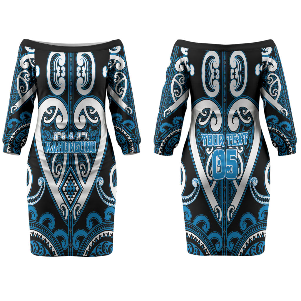 Custom Aotearoa Ngati Kahungunu Family Matching Off The Shoulder Long Sleeve Dress and Hawaiian Shirt Maori Tribal Pattern