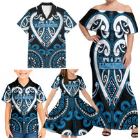 Custom Aotearoa Ngati Kahungunu Family Matching Off Shoulder Maxi Dress and Hawaiian Shirt Maori Tribal Pattern