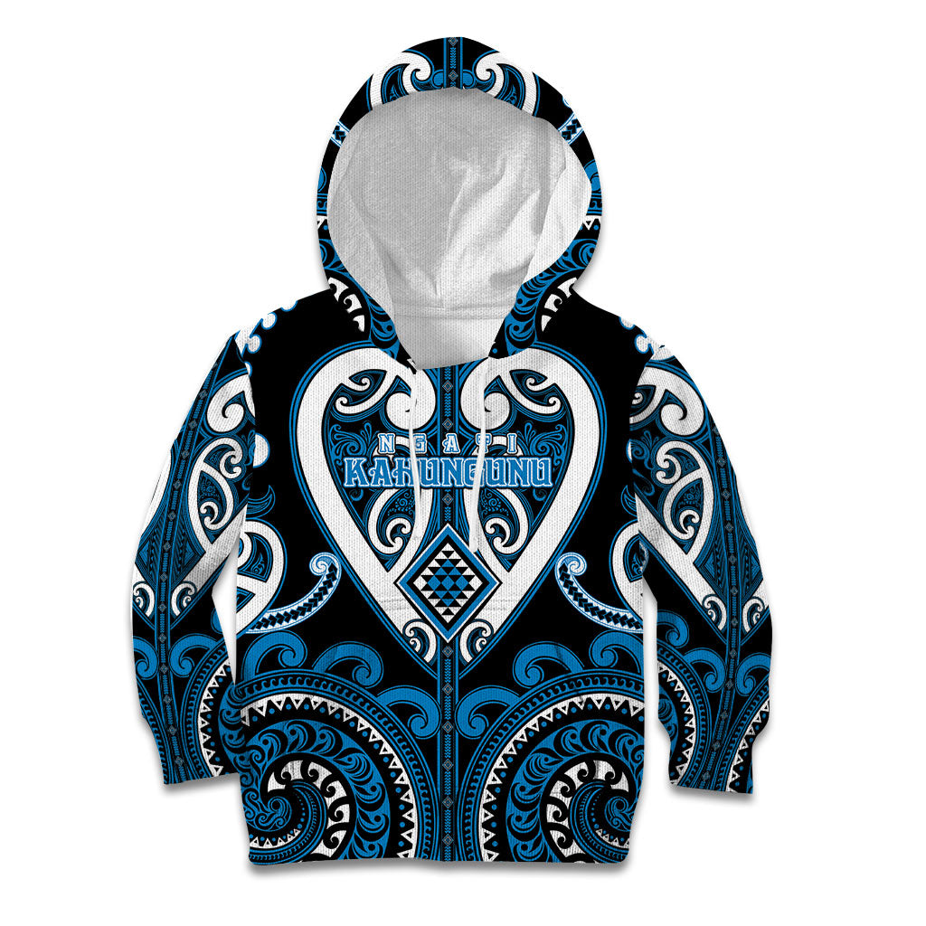 Custom Aotearoa Ngati Kahungunu Kid Hoodie Maori Tribal Pattern LT05 Hoodie Blue - Polynesian Pride