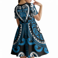 Custom Aotearoa Ngati Kahungunu Kid Short Sleeve Dress Maori Tribal Pattern