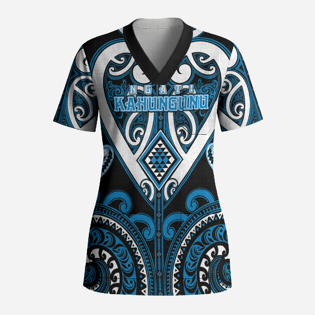 Custom Aotearoa Ngati Kahungunu Scrub Top Maori Tribal Pattern LT05 Adult Blue - Polynesian Pride