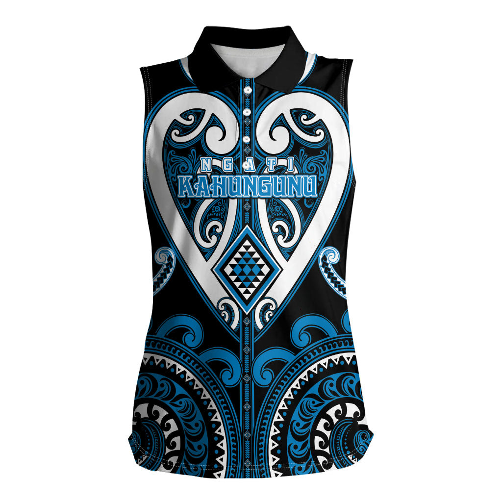 Custom Aotearoa Ngati Kahungunu Women Sleeveless Polo Shirt Maori Tribal Pattern LT05 Female Blue - Polynesian Pride