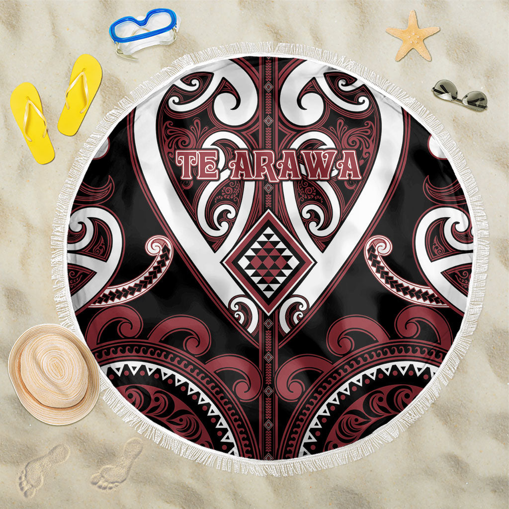 Aotearoa Te Arawa Beach Blanket Maori Tribal Pattern LT05 One Size 150cm Red - Polynesian Pride