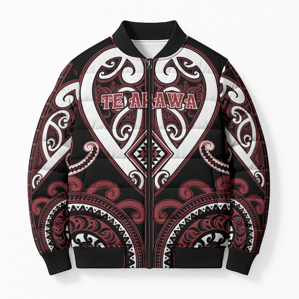 Custom Aotearoa Te Arawa Bomber Puffer Jacket Maori Tribal Pattern LT05 Unisex Red - Polynesian Pride