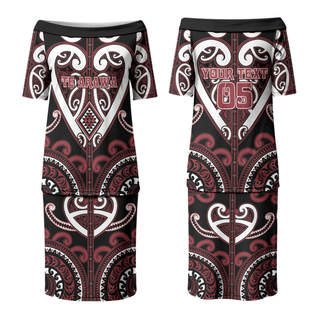 Custom Aotearoa Te Arawa Couples Matching Puletasi and Long Sleeve Button Shirt Maori Tribal Pattern