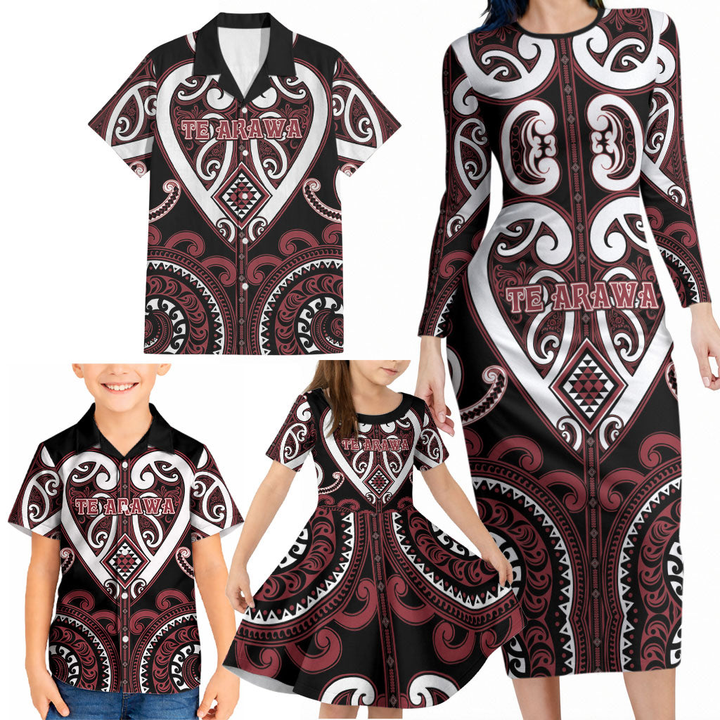 Custom Aotearoa Te Arawa Family Matching Long Sleeve Bodycon Dress and Hawaiian Shirt Maori Tribal Pattern