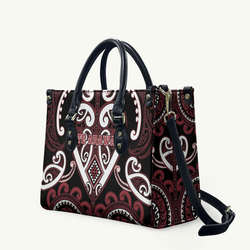 Aotearoa Te Arawa Leather Bag Maori Tribal Pattern LT05 Red - Polynesian Pride