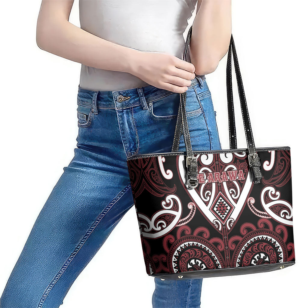 Aotearoa Te Arawa Leather Tote Bag Maori Tribal Pattern
