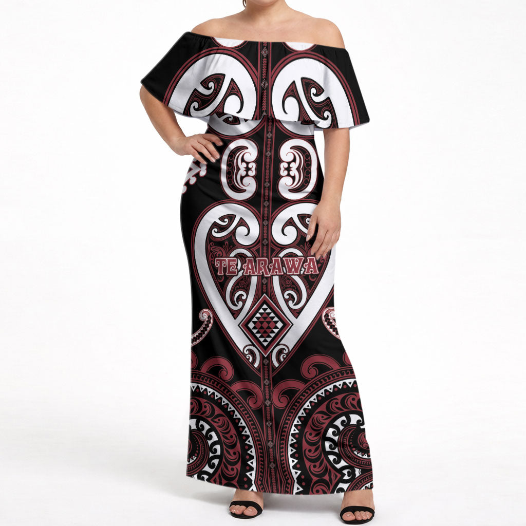 Custom Aotearoa Te Arawa Off Shoulder Maxi Dress Maori Tribal Pattern LT05 Women Red - Polynesian Pride