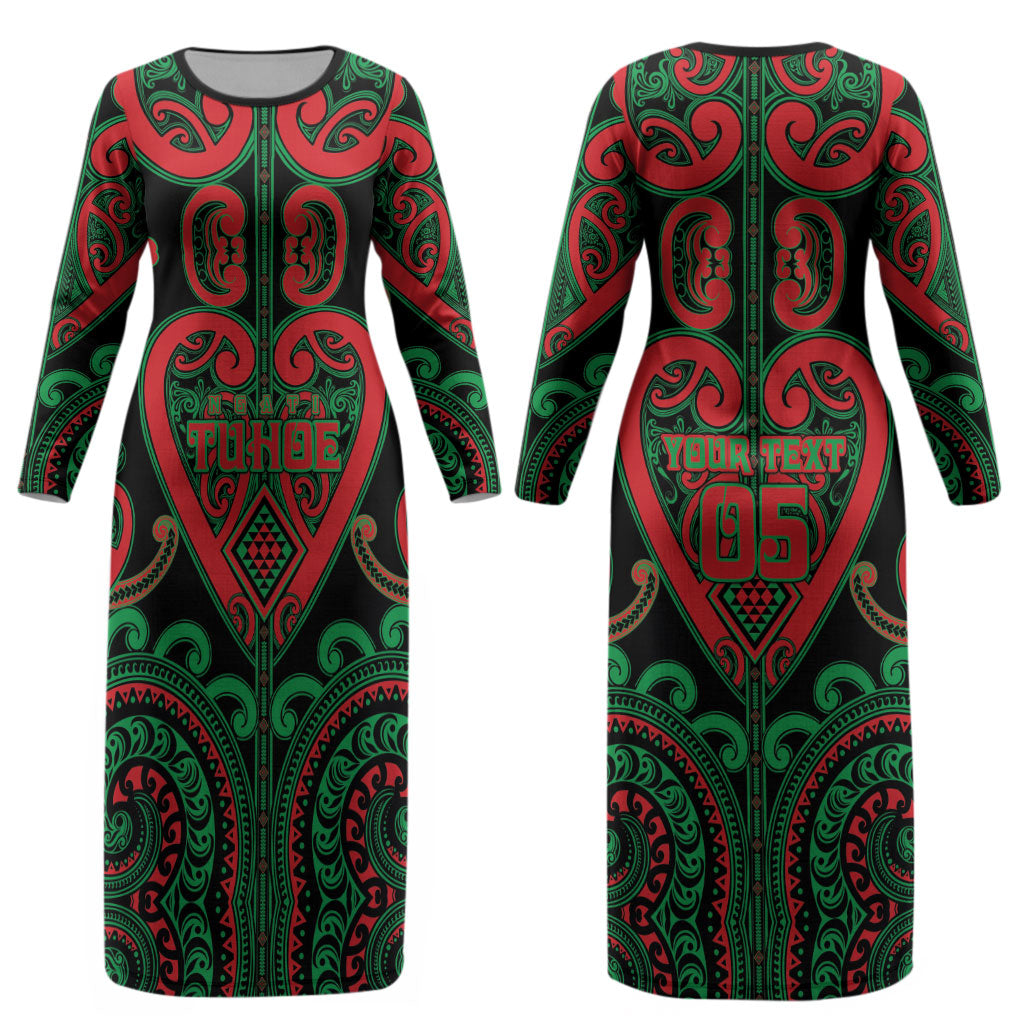 Custom Aotearoa Ngai Tuhoe Couples Matching Long Sleeve Bodycon Dress and Long Sleeve Button Shirt Maori Tribal Pattern