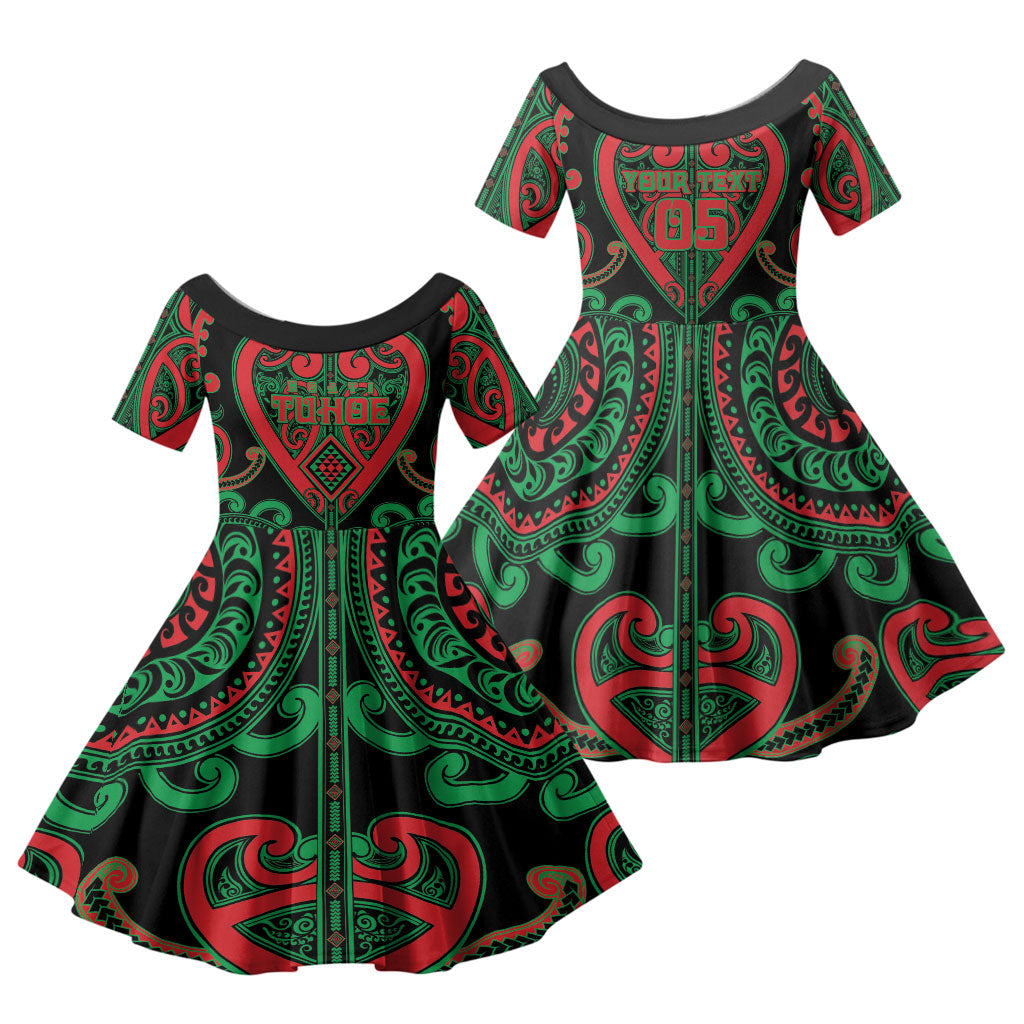 Custom Aotearoa Ngai Tuhoe Family Matching Off Shoulder Maxi Dress and Hawaiian Shirt Maori Tribal Pattern