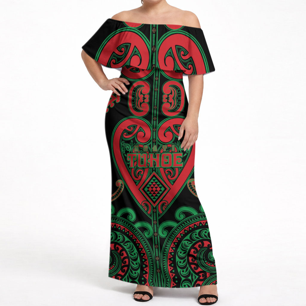 Custom Aotearoa Ngai Tuhoe Off Shoulder Maxi Dress Maori Tribal Pattern