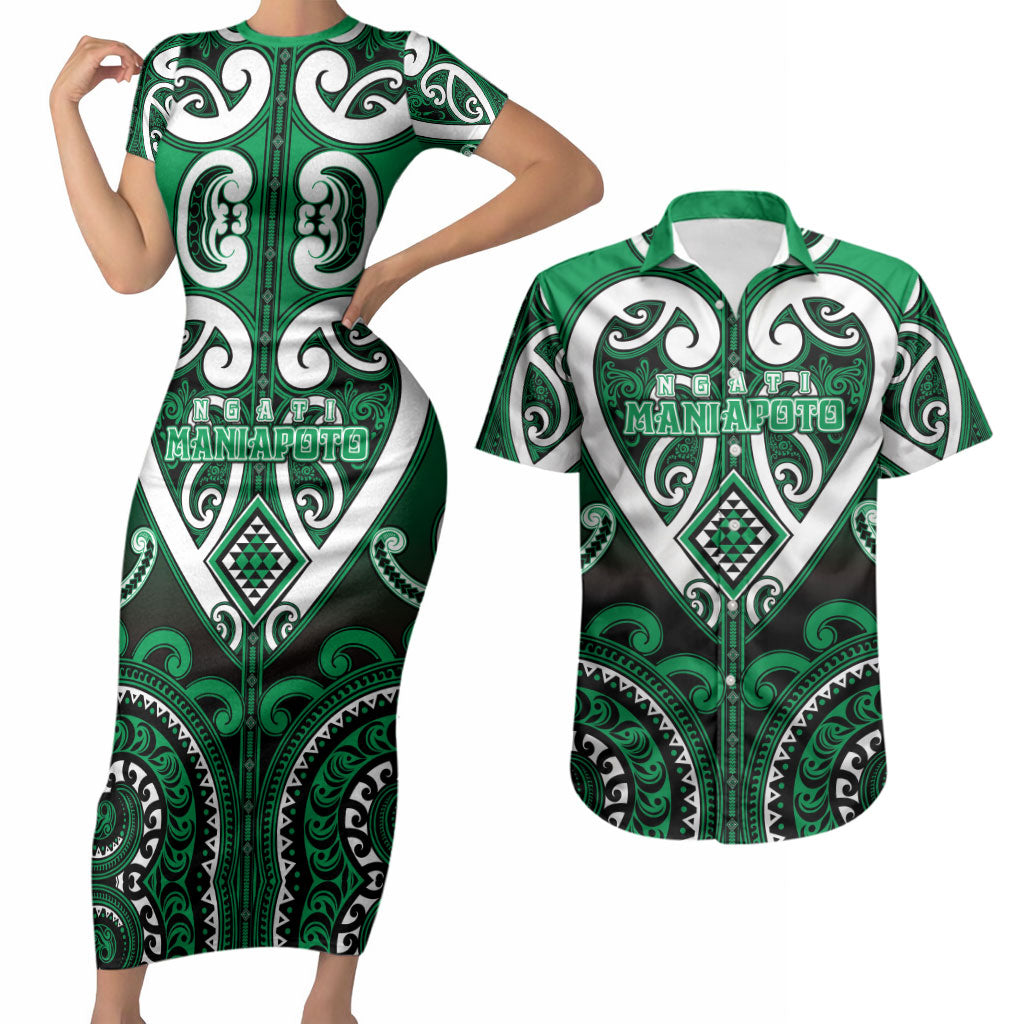 Custom Aotearoa Ngati Maniapoto Couples Matching Short Sleeve Bodycon Dress and Hawaiian Shirt Maori Tribal Pattern