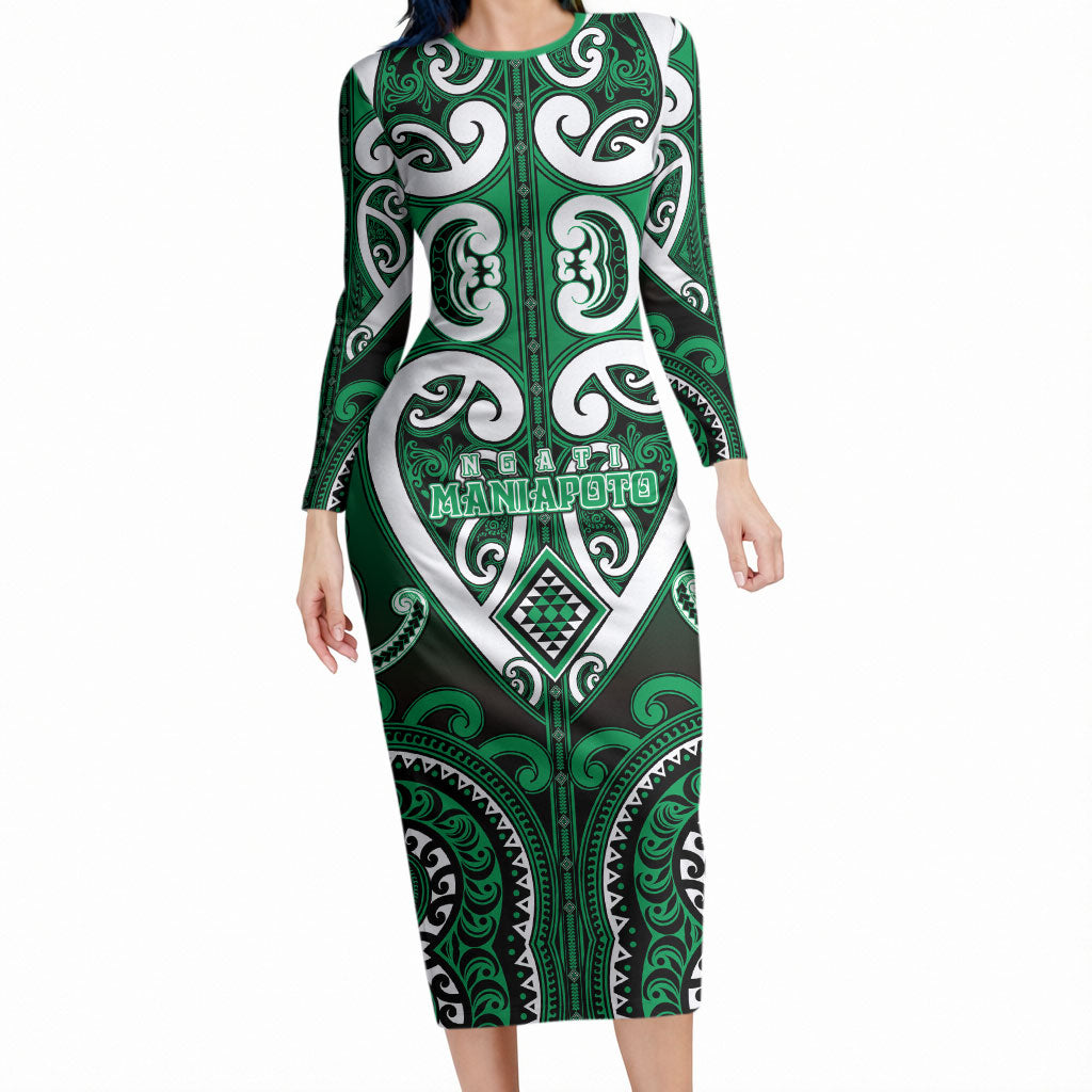 Custom Aotearoa Ngati Maniapoto Long Sleeve Bodycon Dress Maori Tribal Pattern
