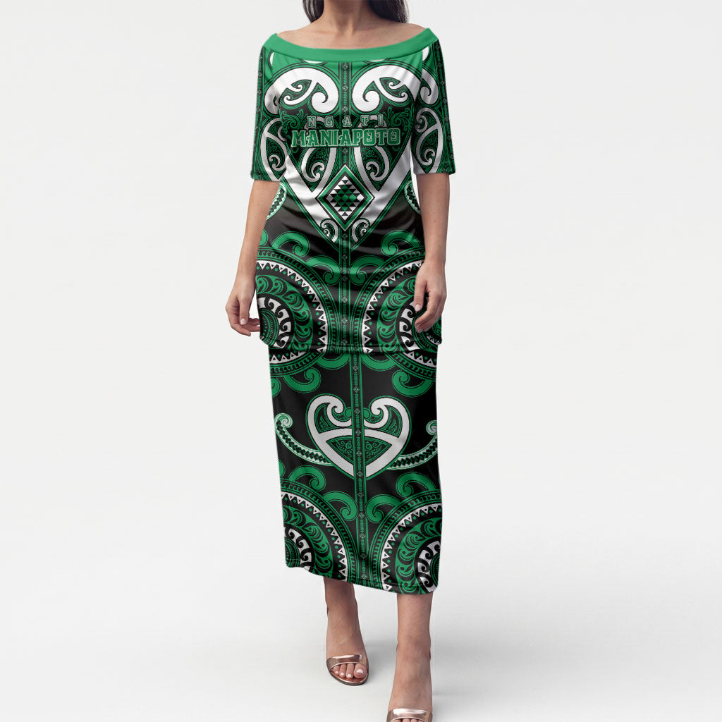 Custom Aotearoa Ngati Maniapoto Puletasi Maori Tribal Pattern LT05 Long Dress Green - Polynesian Pride