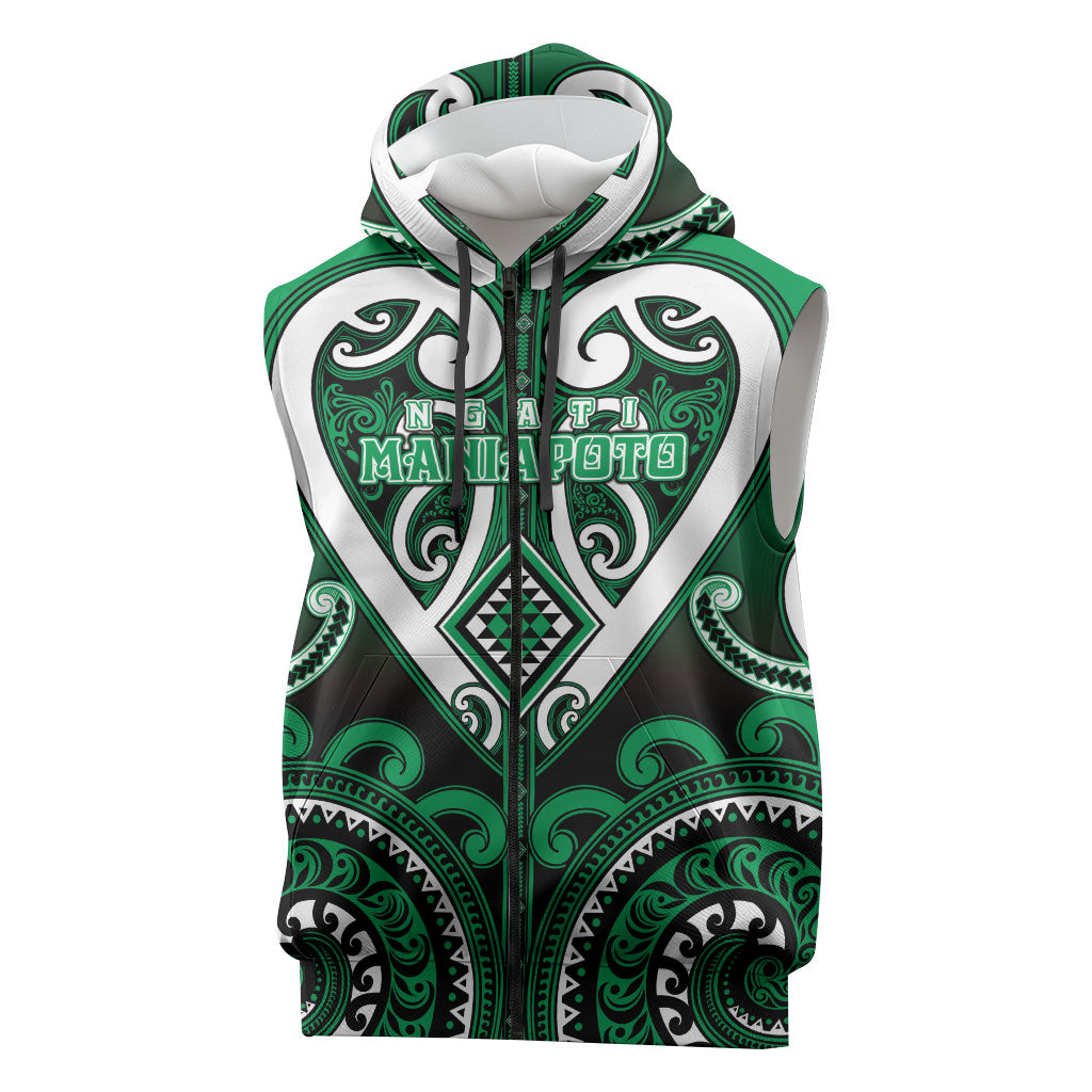 Custom Aotearoa Ngati Maniapoto Sleeveless Zip Hoodie Maori Tribal Pattern