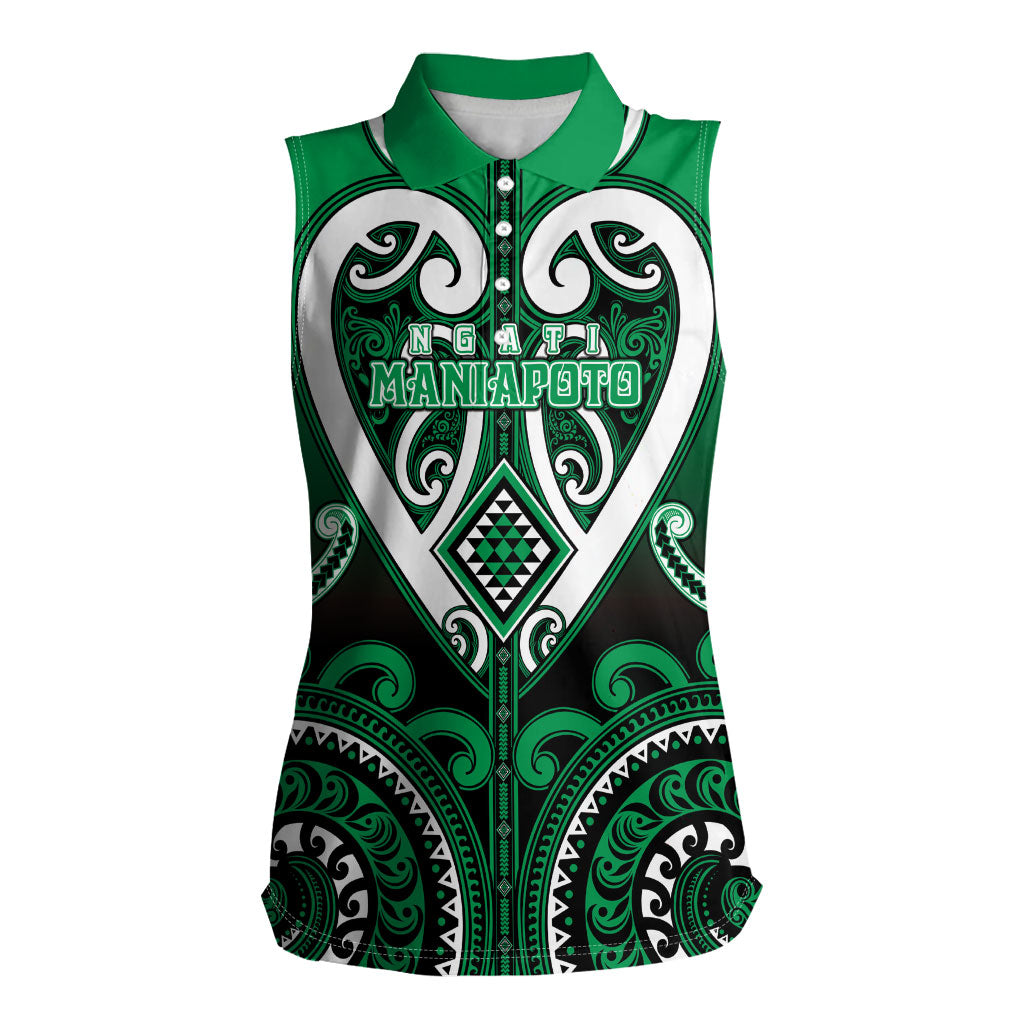 Custom Aotearoa Ngati Maniapoto Women Sleeveless Polo Shirt Maori Tribal Pattern LT05 Female Green - Polynesian Pride