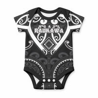 Custom Aotearoa Ngati Raukawa Baby Onesie Maori Tribal Pattern LT05 Black - Polynesian Pride