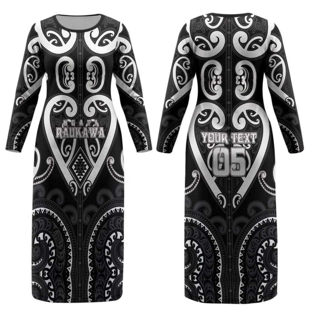 Custom Aotearoa Ngati Raukawa Couples Matching Long Sleeve Bodycon Dress and Long Sleeve Button Shirt Maori Tribal Pattern