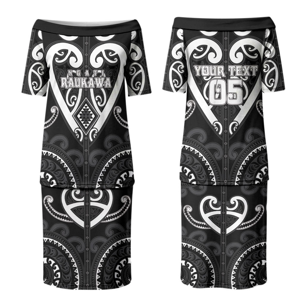 Custom Aotearoa Ngati Raukawa Couples Matching Puletasi and Long Sleeve Button Shirt Maori Tribal Pattern