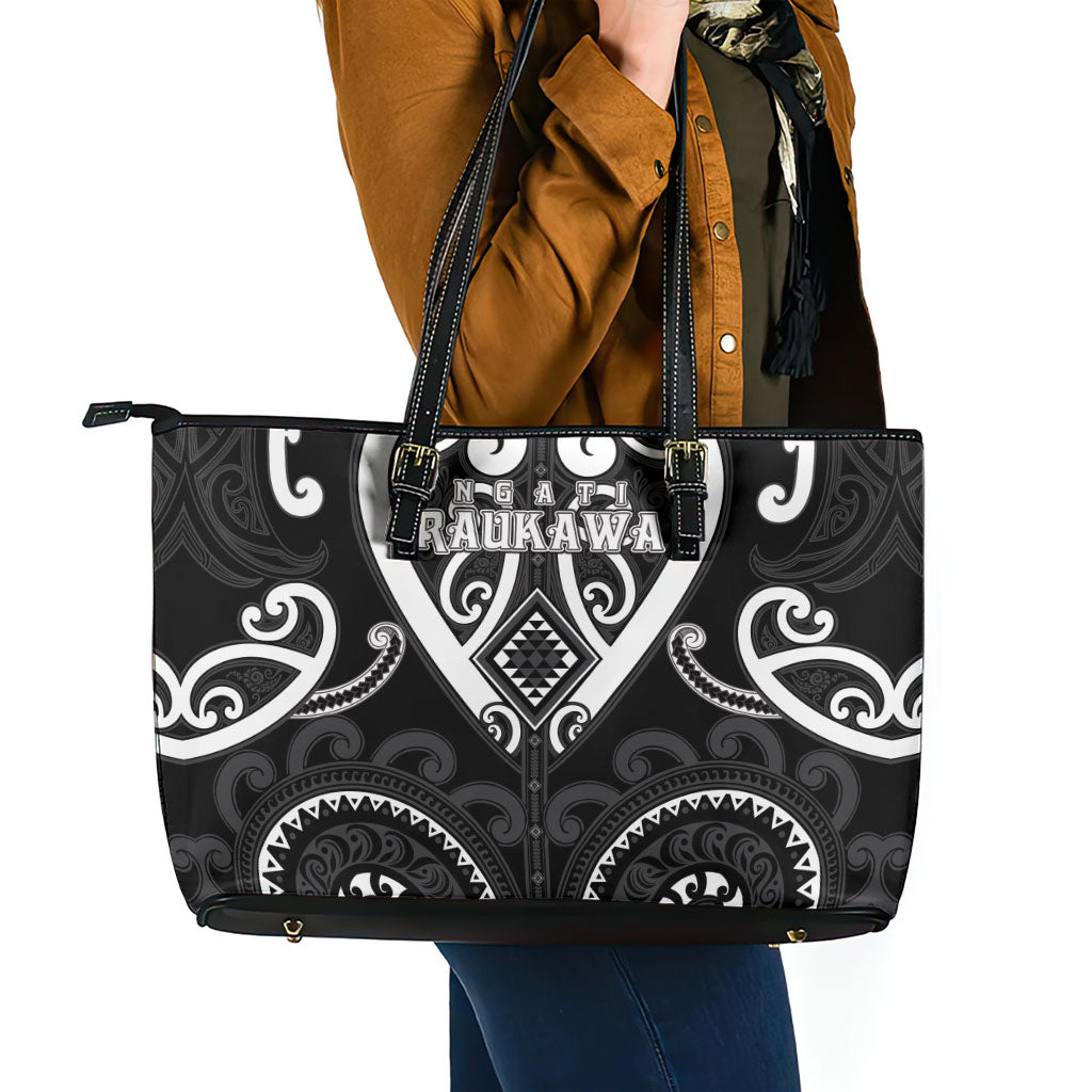 Aotearoa Ngati Raukawa Leather Tote Bag Maori Tribal Pattern