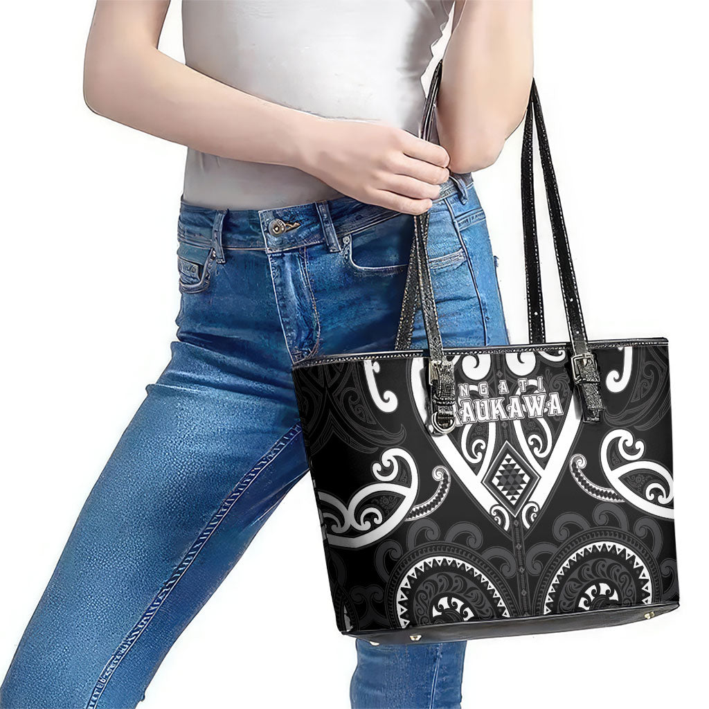 Aotearoa Ngati Raukawa Leather Tote Bag Maori Tribal Pattern