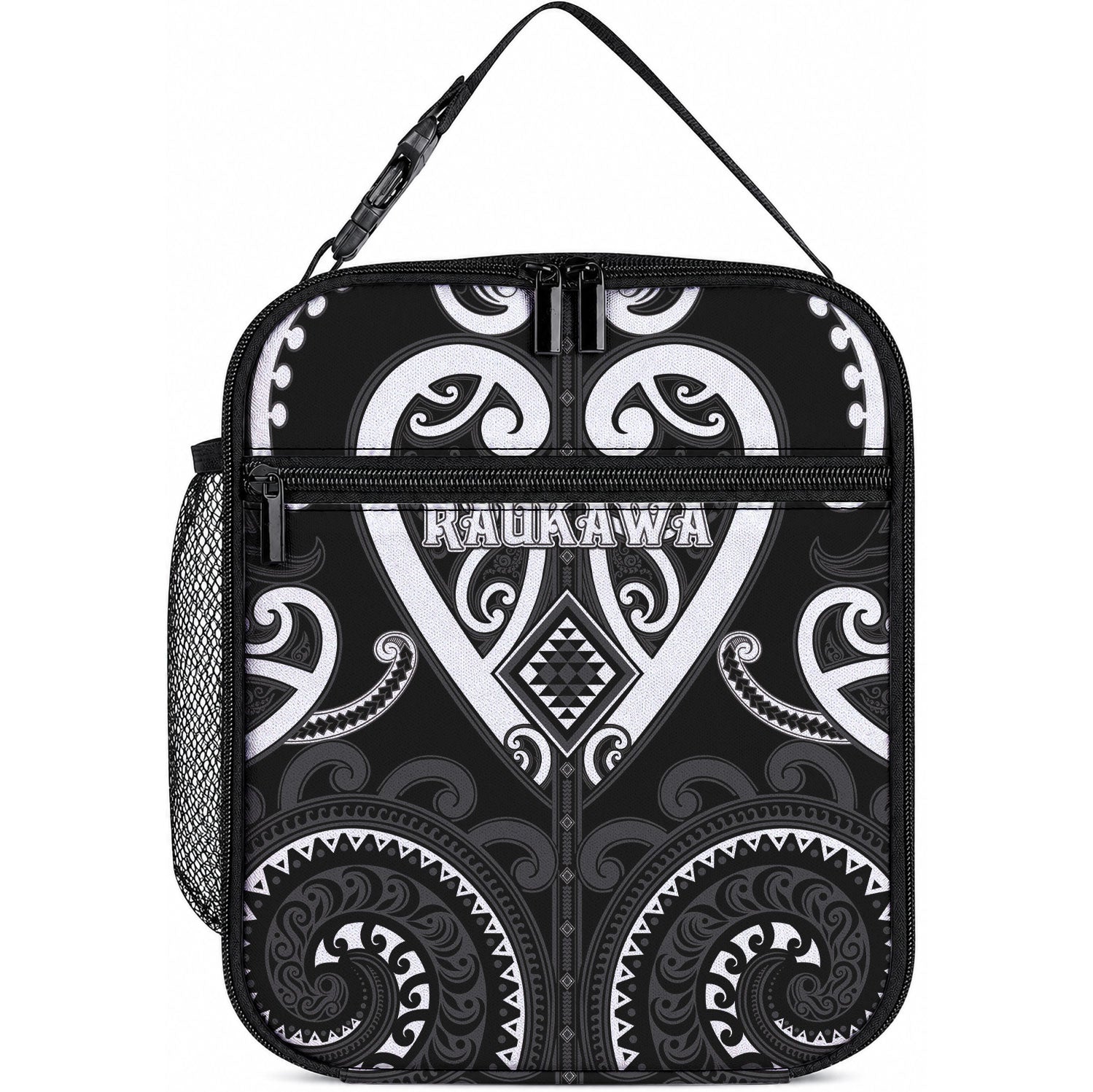 Aotearoa Ngati Raukawa Lunch Bag Maori Tribal Pattern LT05 10.2 × 8.3 × 4.3 inch Black - Polynesian Pride