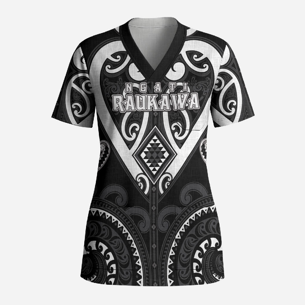 Custom Aotearoa Ngati Raukawa Scrub Top Maori Tribal Pattern