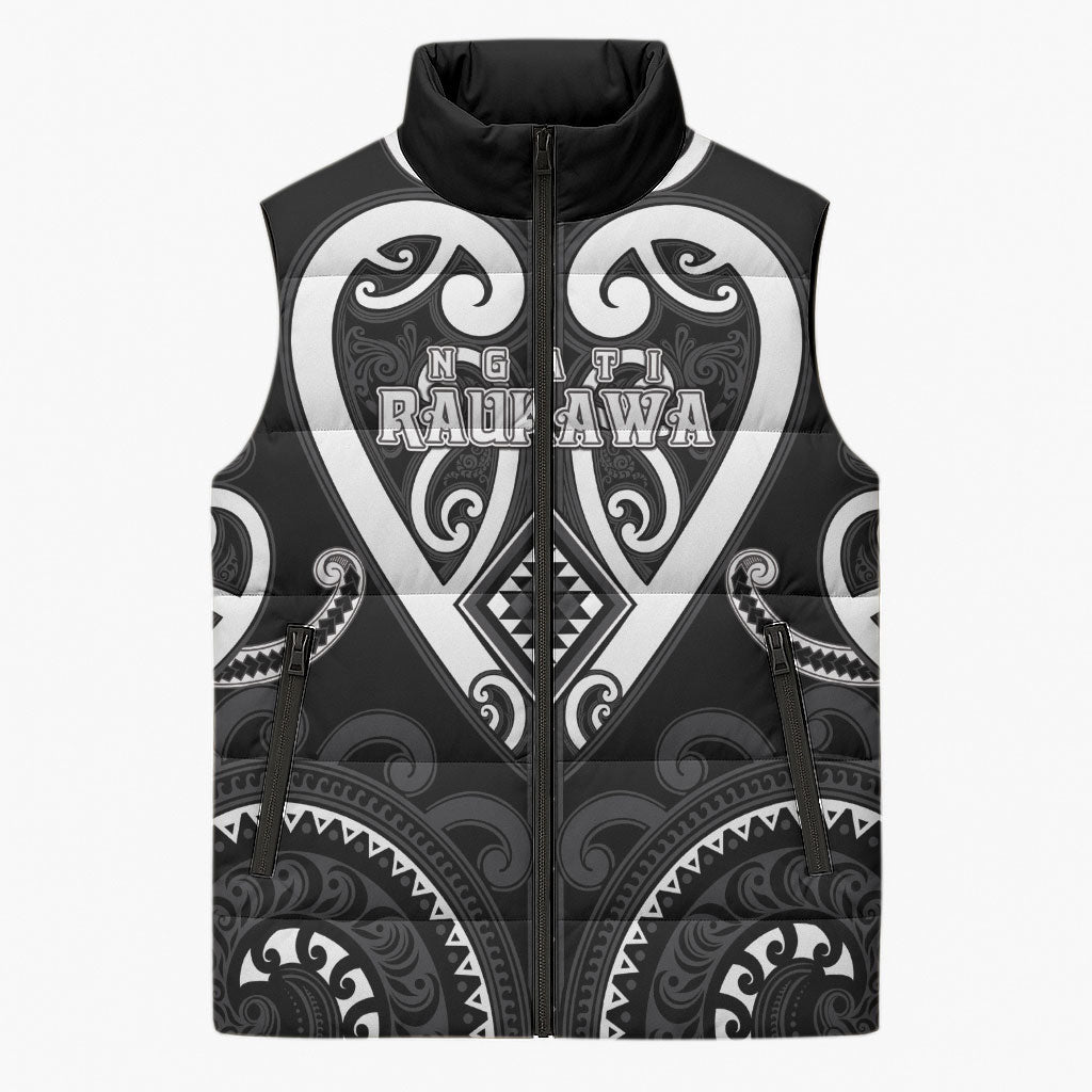 Custom Aotearoa Ngati Raukawa Sleeveless Puffer Jacket Maori Tribal Pattern