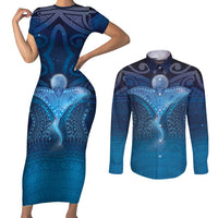 Polynesia Manta Ray Couples Matching Short Sleeve Bodycon Dress and Long Sleeve Button Shirt Let's The Sea Set You Free - Polynesian Pride