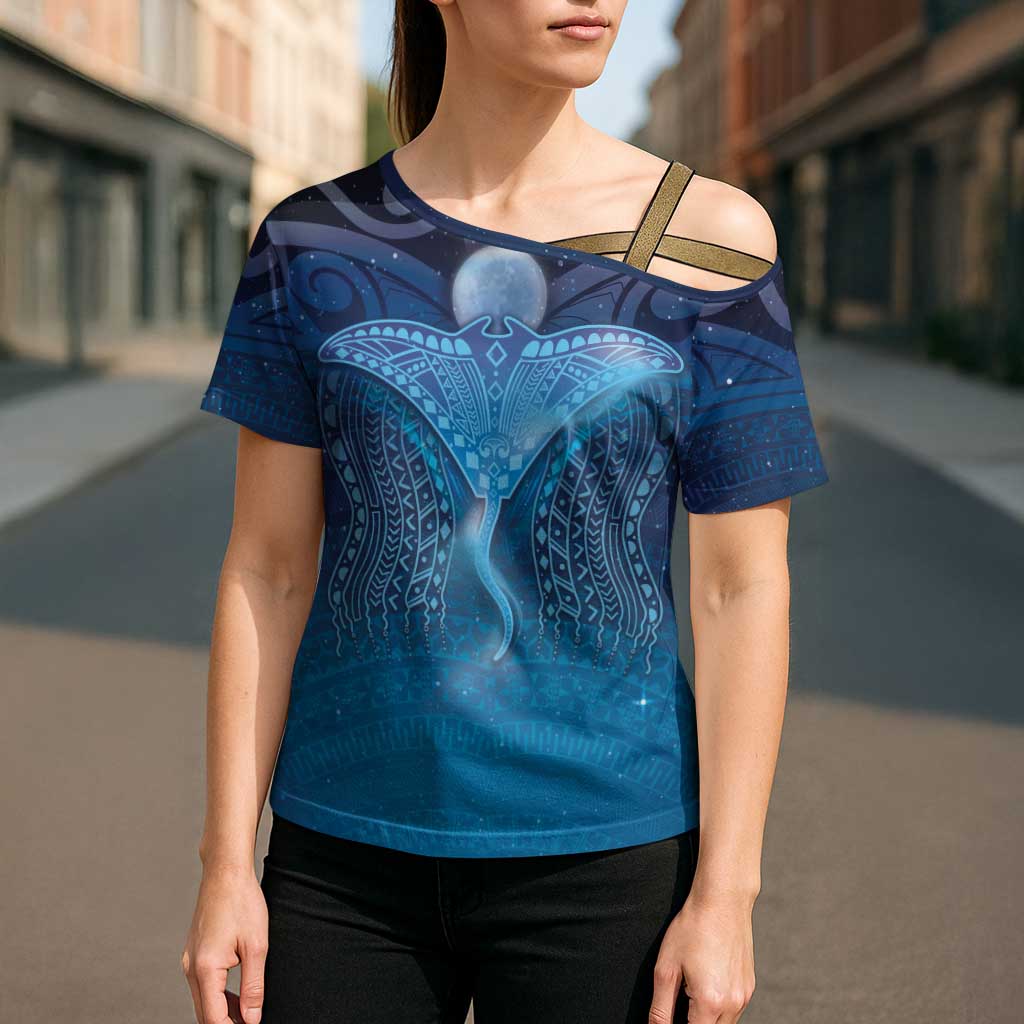 Polynesia Manta Ray Cross Shoulder Shirt Let's The Sea Set You Free - Polynesian Pride