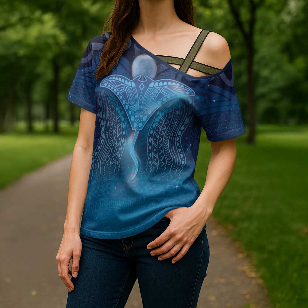 Polynesia Manta Ray Cross Shoulder Shirt Let's The Sea Set You Free - Polynesian Pride