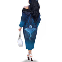 Polynesia Manta Ray Family Matching Off The Shoulder Long Sleeve Dress and Hawaiian Shirt Let's The Sea Set You Free LT05 - Polynesian Pride