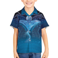 Polynesia Manta Ray Family Matching Off The Shoulder Long Sleeve Dress and Hawaiian Shirt Let's The Sea Set You Free LT05 Son's Shirt Blue - Polynesian Pride