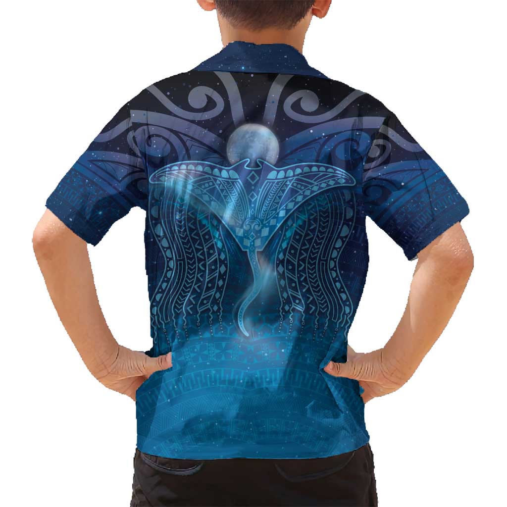 Polynesia Manta Ray Family Matching Off Shoulder Maxi Dress and Hawaiian Shirt Let's The Sea Set You Free LT05 - Polynesian Pride