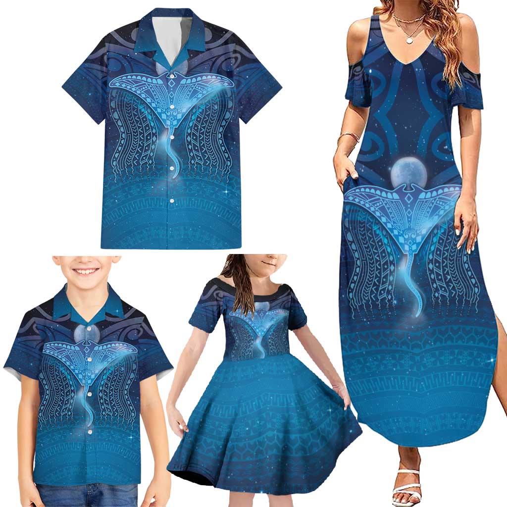 Polynesia Manta Ray Family Matching Summer Maxi Dress and Hawaiian Shirt Let's The Sea Set You Free LT05 - Polynesian Pride