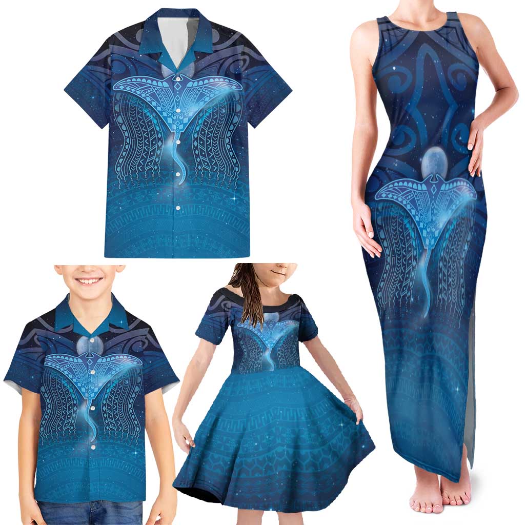 Polynesia Manta Ray Family Matching Tank Maxi Dress and Hawaiian Shirt Let's The Sea Set You Free LT05 - Polynesian Pride