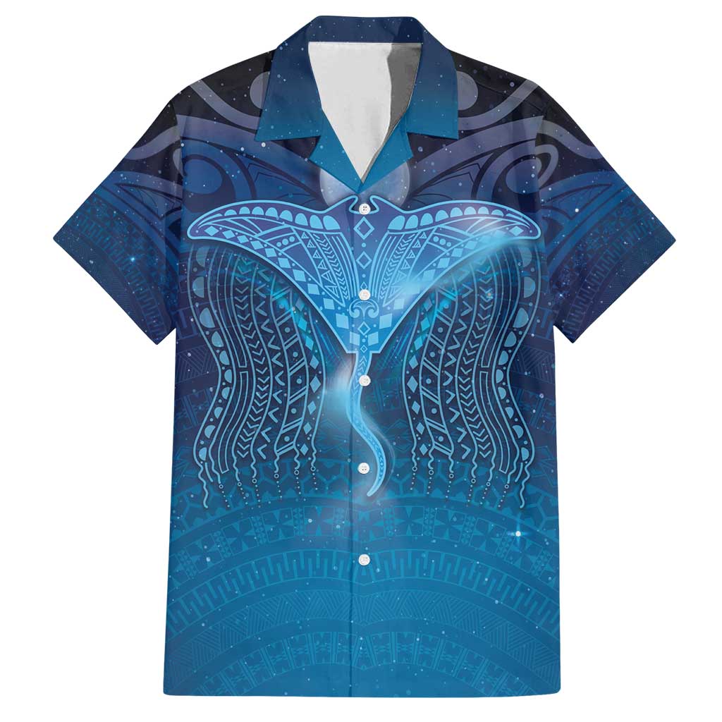 Polynesia Manta Ray Family Matching Tank Maxi Dress and Hawaiian Shirt Let's The Sea Set You Free LT05 Dad's Shirt - Short Sleeve Blue - Polynesian Pride