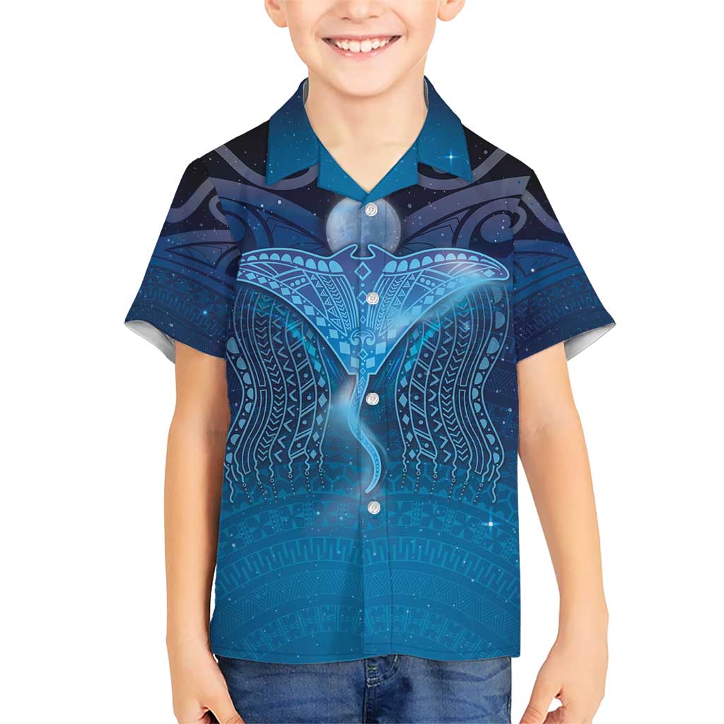 Polynesia Manta Ray Kid Hawaiian Shirt Let's The Sea Set You Free LT05 Kid Blue - Polynesian Pride