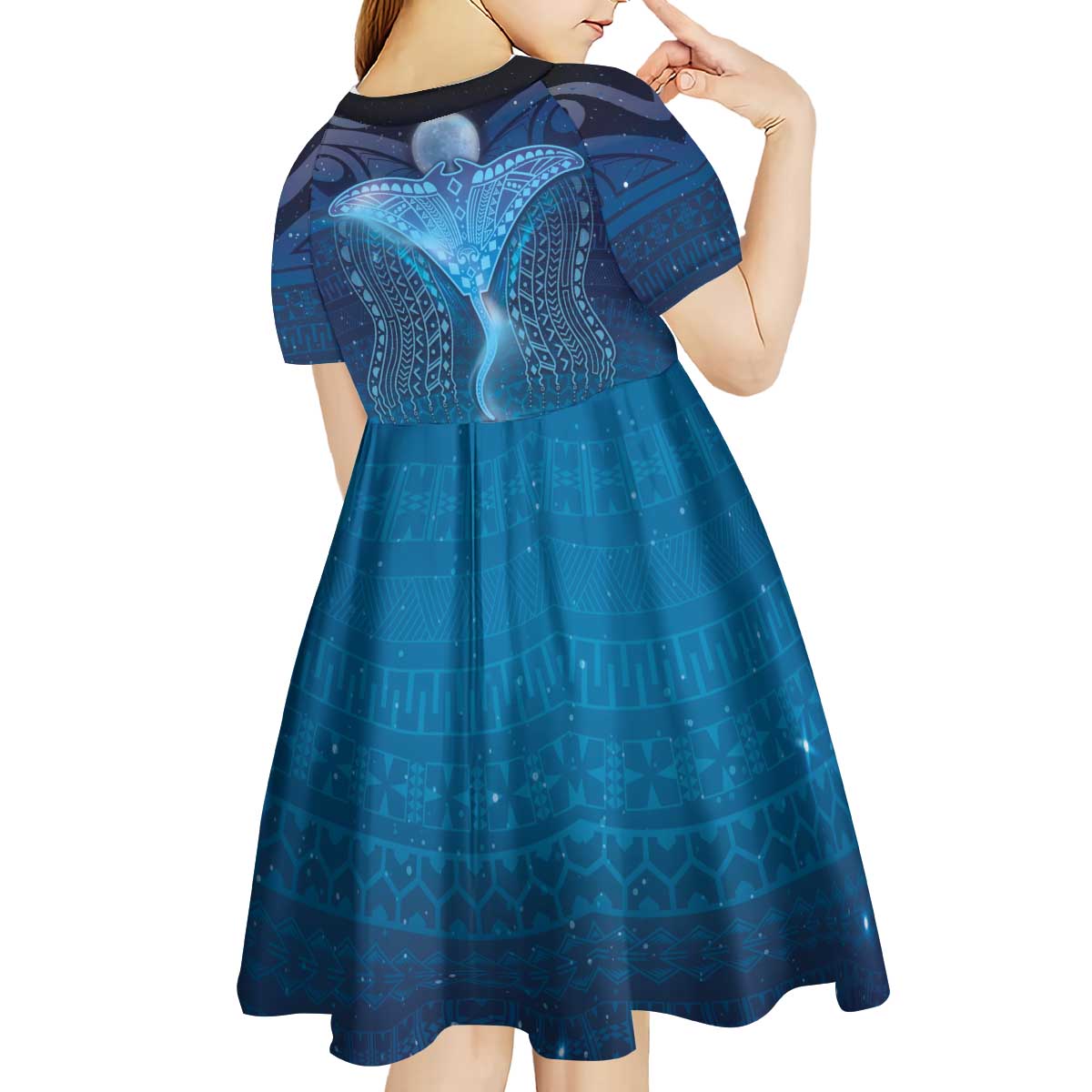 Polynesia Manta Ray Kid Short Sleeve Dress Let's The Sea Set You Free - Polynesian Pride