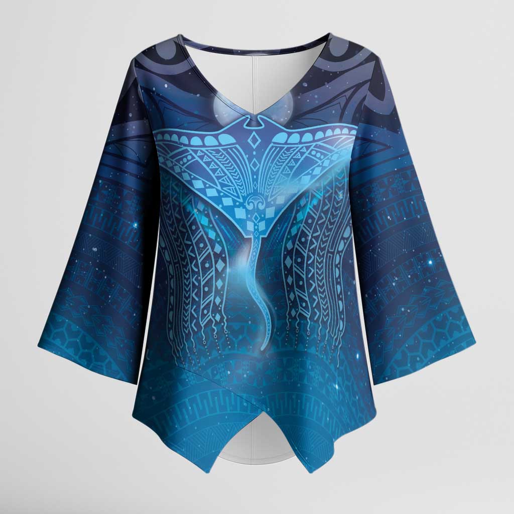 Polynesia Manta Ray Kimono Sleeve Blouse Let's The Sea Set You Free LT05 Female Blue - Polynesian Pride