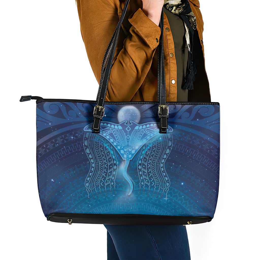 Polynesia Manta Ray Leather Tote Bag Let's The Sea Set You Free - Polynesian Pride