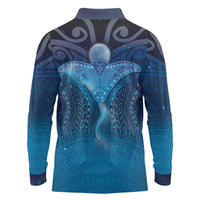 Polynesia Manta Ray Long Sleeve Polo Shirt Let's The Sea Set You Free - Polynesian Pride