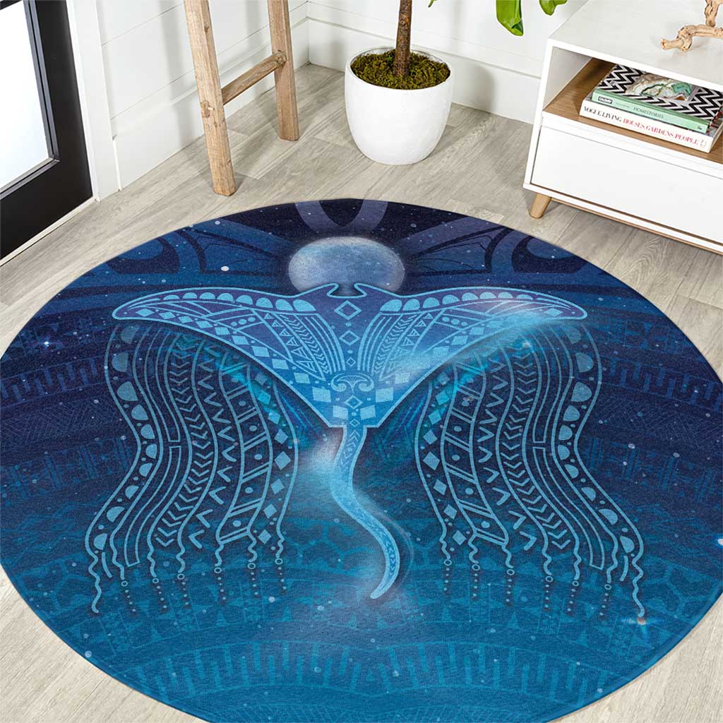 Polynesia Manta Ray Round Carpet Let's The Sea Set You Free LT05 Blue - Polynesian Pride
