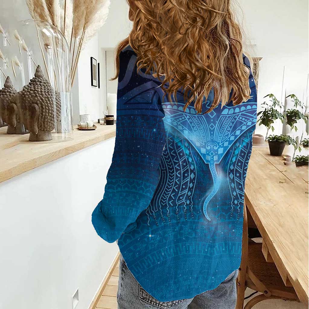 Polynesia Manta Ray Women Casual Shirt Let's The Sea Set You Free - Polynesian Pride