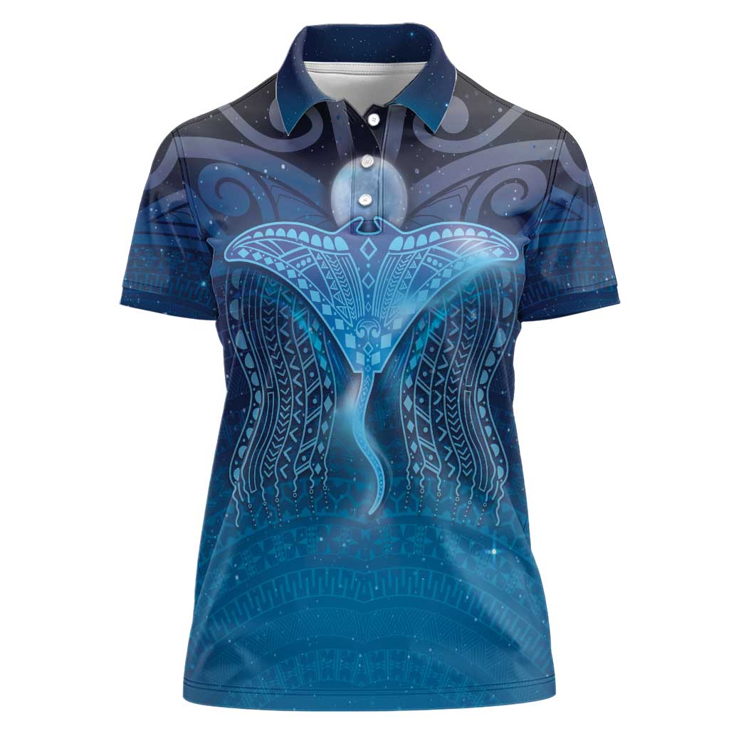 Polynesia Manta Ray Women Polo Shirt Let's The Sea Set You Free LT05 Female Blue - Polynesian Pride